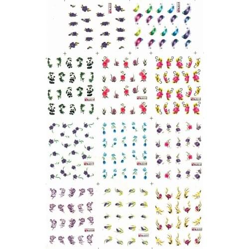 11 PACKS/LOT UPRETTEGO NAIL ART BEAUTY WATER DECAL SLIDER NAIL STICKER FLOWER PANDA BAMBOO AZALEA BIRD FEATHER BLE212-222