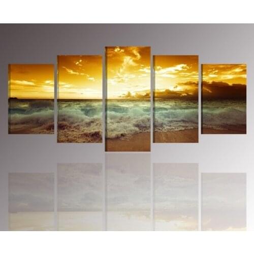 2016 Free Shipping 5pcs Sunrise Sea Print Oil Painting On Canvas Home Decoration Home Decor On Canvas Hotel Decoration Painting