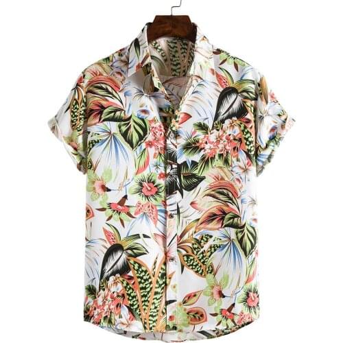 2021 Fashion Hawaiian Shirt Mens Pineapple Palm Leaves Printed Short Sleeve Summer Button Up Shirts Men Korean Clothes