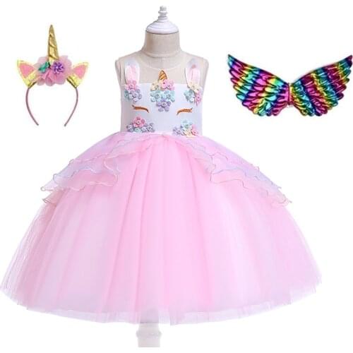 2021 New Unicorn Girl Summer Dress For Baby Girls Clothing Kids Wedding Birthday Party Princess Costume Children Tutu Dresses