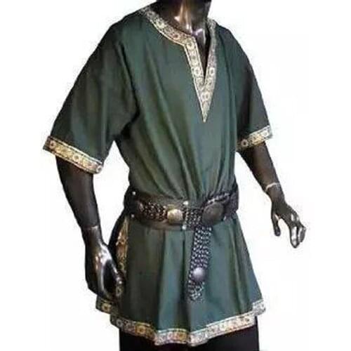 2021 Tops Short Sleeve for Men Plus Size S-6Xl Halloween Medieval Costume Viking Pirate Shirt Adult Knight Warrior Tunic Norman