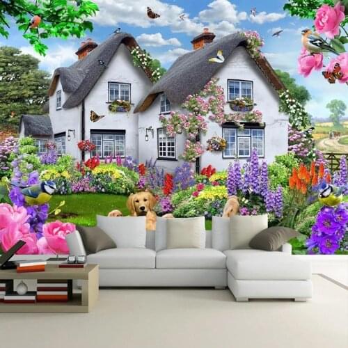 3D Beautiful House Garden Dog Nature Landscape Poster Wall Decor Painting Children Room Bedroom Background Photo Wallpaper Mural