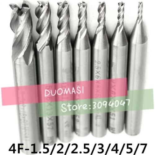 7pcs/set 1.5-7MM HSS End Mill 4 Blades CNC Tools Diameter 1.5/2/2.5/3/4/5/7mm Flute Milling Cutter Router Bit CNC mill Drill Bit