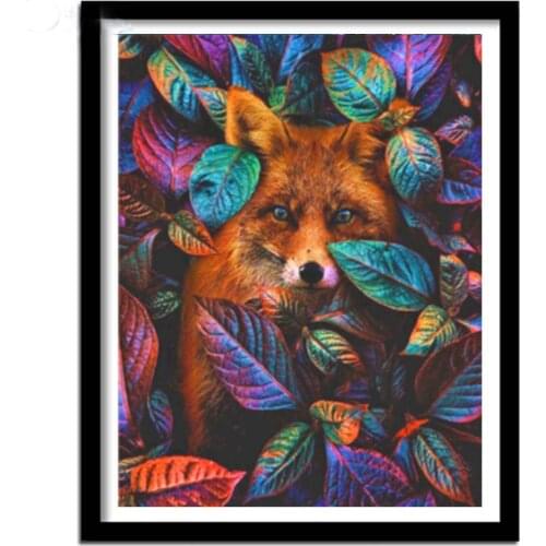 Full round 5D DIY diamond painting animal fox leaf diamond embroidery kit mosaic landscape home decoration