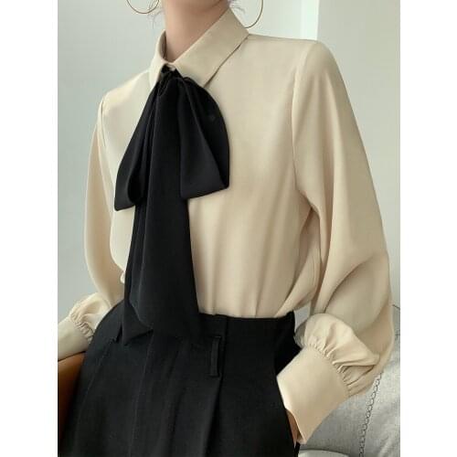 Blusa Time-limited Polyester Vadim Womens Shirt Sleeve 2020 New Retro Design Streamer Bow Lantern Office Lady Full Solid