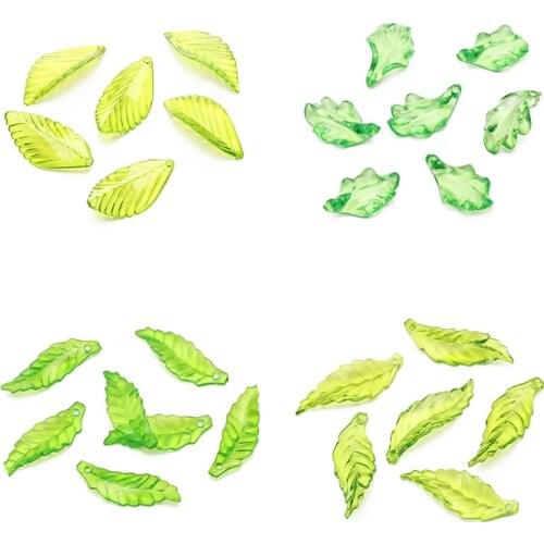 30pcs Transparent Green Acrylic Pendant Leaf Loose Spacer Beads For Jewelry Making DIY Handmade Necklace Bracelet Accessories