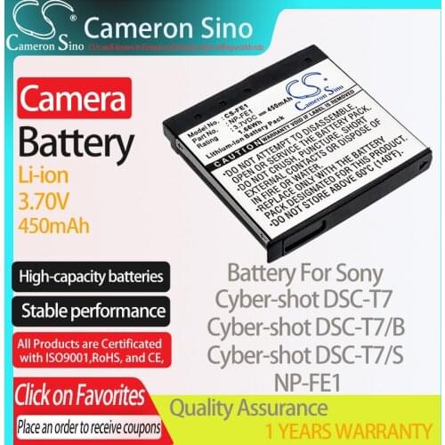 CameronSino Battery for Sony Cyber-shot DSC-T7 Cyber-shot DSC-T7/B Cyber-shot DSC-T7/S fits Sony NP-FE1 Digital camera Batteries