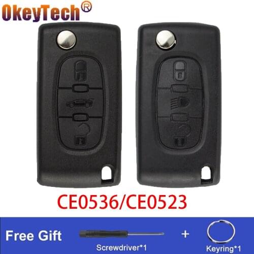 OkeyTech Flip Car Key Shell For Peugeot 206 407 307 607 3 Button Remote Control Case For Citroen C2 C3 C4 C5 FOB VA2/HU83 Blade