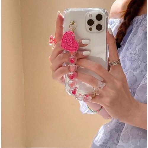 Korea INS Cute 3D leather Love heart Bracelet wrist case for iphone 12 11 Pro Max XR X XS 6 6s 7 8 plus SE 2020 soft back Cover