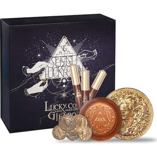 CY SUSISU Lucky Gift Box Gold Coin Eye Shadow Skin Bottom Repair Lipstick Kit Free Shipping