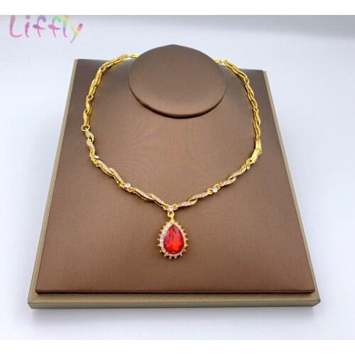 Nigeria Fashion Jewelry Sets Red Crystal Necklace Wtaer Drop Shape Bracelet Earrings Ring Wedding Bridal Jewelry Set