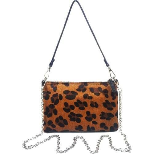 Vintage Leopard Clutch Bag Genuine Leather Underarm Purse Real Horse Hair Evening Crossbody Mini Wallet It bags