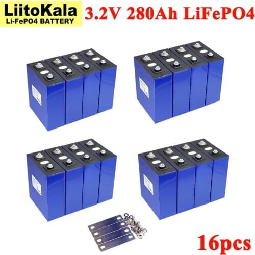 16pcs Liitokala 3.2v 280Ah Lifepo4 Rechargeable Battery Lithium Iron Phosphate for Electric car RV Solar Cell 12v 24v Tax Free