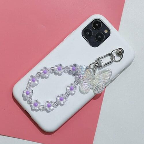 Cute Clear Butterfly Flower Mobile Phone Chains Lanyards Keychains for Women Keyring Car Ornaments Bag Backpack Decor Pendant