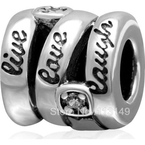 Live Love Laugh CZ Zircon Micro Pave Authentic 925 Sterling Silver Big Hole European Charm Beads For DIY Charm Jewelry SZPB239