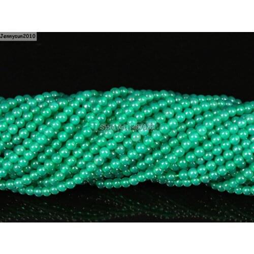 Natural Green Ag-ate Gems Stones 2mm Smooth Round Spacer Loose Beads 15'' Strand for Jewelry Making Crafts 5 Strands/Pack