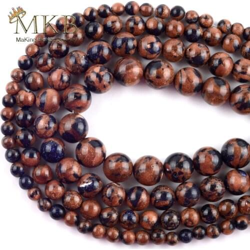 Natural Stone Half Gold Blue Sand Stone Round Beads Spacer Loose Beads For Jewelry Making 6mm-12mm Diy Bracelet Jewellery 15"