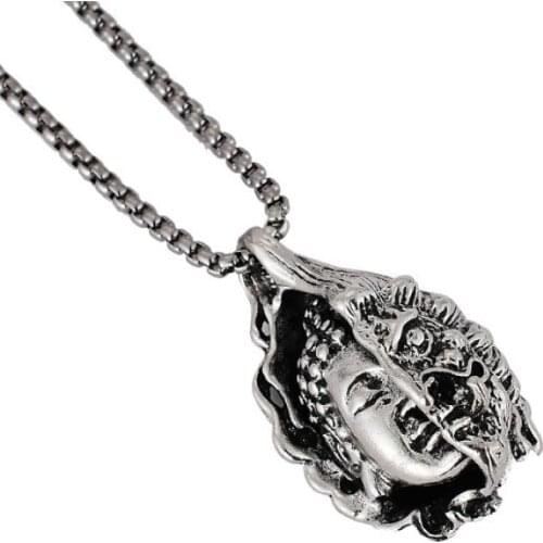 New Hot Sale Buddhist Half-Faced Buddha Half-Faced Demon Pendant Mens Trend Personality Fashion Retro Necklace Pendant Gift