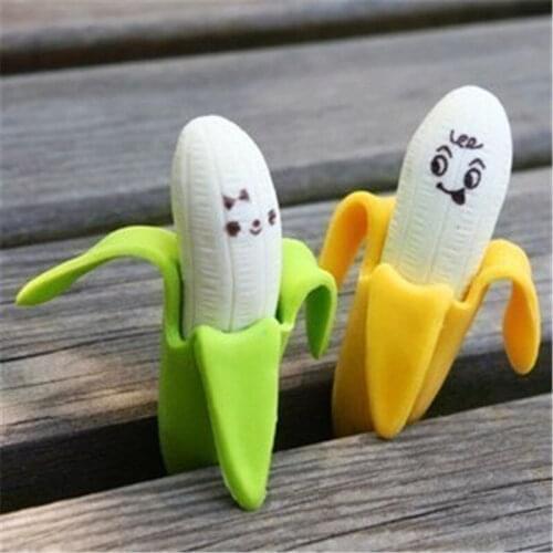 2pcs Novelty Kawaii Cute Banana Eraser Kids Fruit Pencil Rubber Toy School Office Supply Student Artist Drawing Stationery Gift