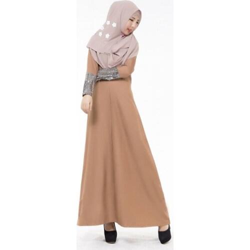 New Solid Color muslim dresses of women Sequins long sleeves Arabe abaya dibai turkish Burqas hijab dress bule islamic clothing