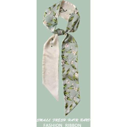 New Refreshing Literary flower small silk scarf female hair band slender long strip streamer tied bag belt decorative scarf gift