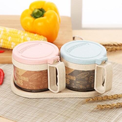 Wheat straw glass seasoning jar salt shaker seasoning bottle kitchen supplies seasoning box set seasoning jar