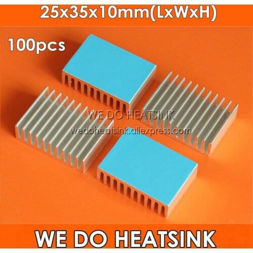WE DO HEATSINK 100pcs 25x35x10mm Aluminum Heatsink Cooling For IC CPU DIP With Thermal Conductive Adhesive Transfer Tape Applied