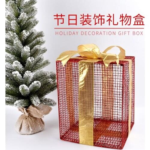 Christmas decorations wrought iron red large gift box shopping mall window Christmas tree scene decoration decoration