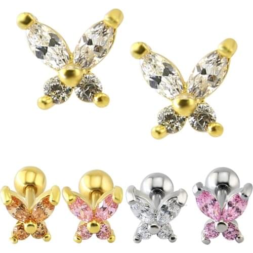 1 pair Stainless Yellow Baby Earrings Clear Butterfly Zircon CZ Anti-Allergic Stud Earrings Jewelry for Children Girls Baby Kids