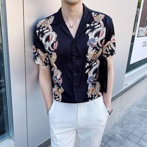 Social Business Streetwear Blusa Masculina Chemise Homme New Summer Hawaiian Shirt Men Short Sleeve Casual Slim Fit Shirt Dress