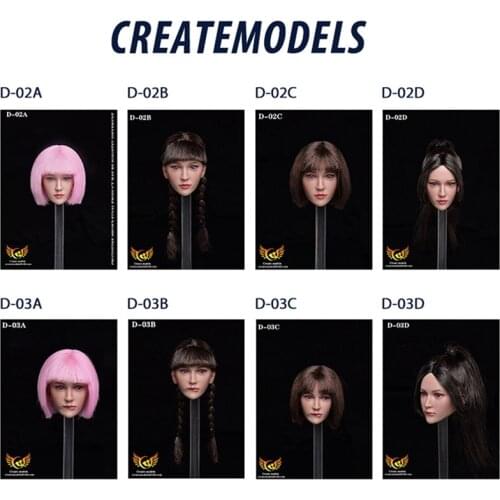 Createmodels 1/6 Asia Girl Head Calm Down D-02 Head Sculpt Biting lip D-03 Head Carved Toy Fit 12'' Action Figure Body