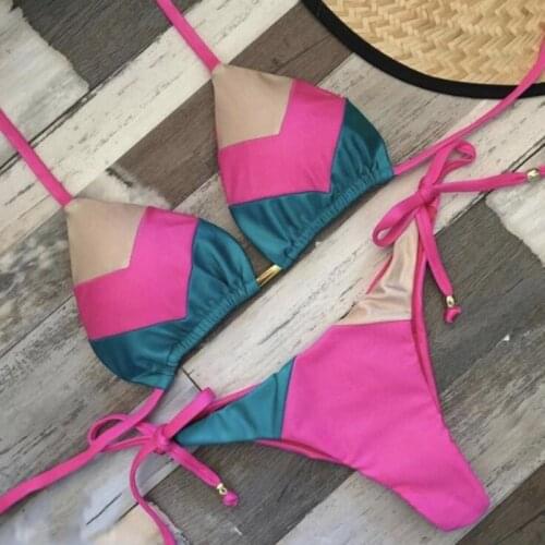 String bikinis 2020 Mujer Brazilian thong bikini set Halter swimwear women Patchwork swimsuit female bathing suit Bandage new