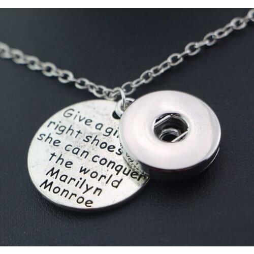 Tibetan Silver Words Charms Round Pendant Choker Link Chain Necklace With 18mm Snap Metal Button Charms For Women Girls