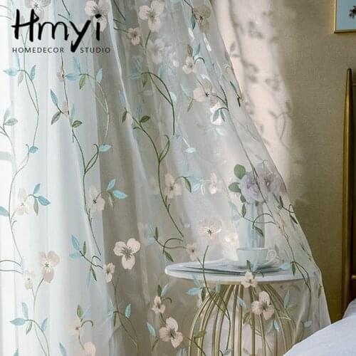 White Floral Embroidered Tulle Curtain For Window Curtains For Living Room The Bedroom Kitchen Pastoral Tulle Curtains Drapes
