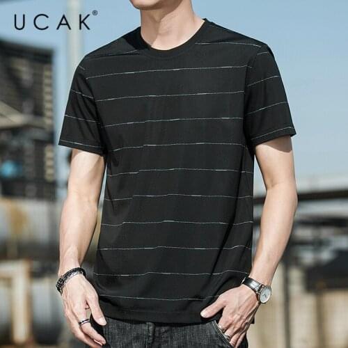 UCAK Brand Classic O-Neck Striped Short Sleeve T-Shirts Summer Fashion Style Streetwear Tops Casual Silk T Shirt Homme U5508