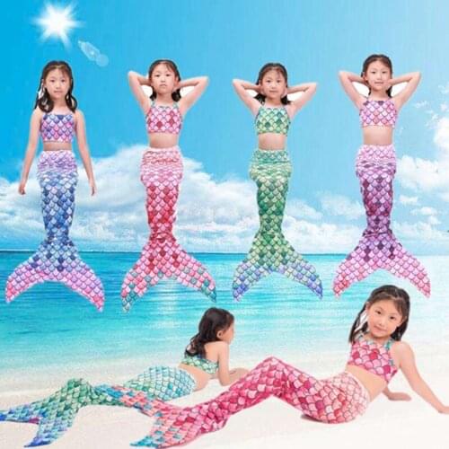 High quality Cute Girls Kids Mermaid Tail Swimmable Bikini Set Swimsuit Swimming Costume Cosplay