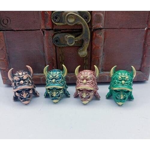 Japanese Eagle Nose Samurai Knife Bead Keychain Pendant Brass Helmet Outdoor EDC Umbrella Rope Key Chains Hangings DIY Accessory