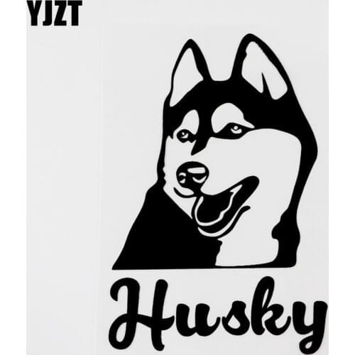 YJZT 10.5CM×16CM Interesting Animal Husky Black/Silver Vinyl Car Window Sticker Decal 8C-0681