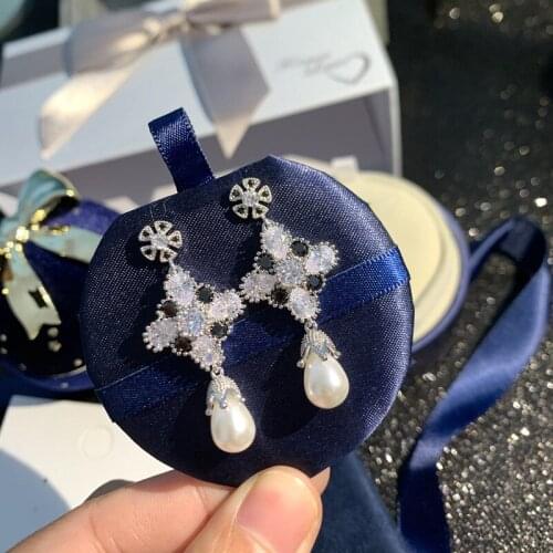 High Quality Water Drops Pearl Zirconia Flower Earrings S925 Sterling Silver Neddle Luxury Drop Earrings For Women Jewelry