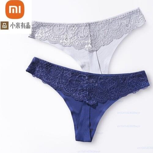 Xiaomi Female Ice Silk Thongs Underwear for Woman Solid Color Sexy Lace Seamless Mid Rise Cotton Crotch Woman G-string