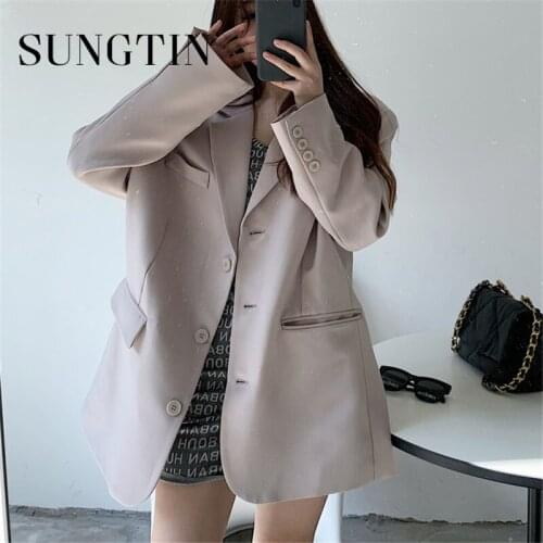 Sungtin Women Korean Oversized Blazer Office Lady Loose Fashion Spring OL Female Business Blazer Work Spring 2021 Outwear Cloth