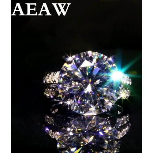 AEAW Silver 10ct 5carat Diameter DF Color Moissanite Wedding Engagement Ring For Women Solitare Ring Gold