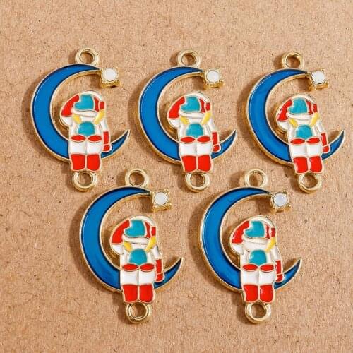 10pcs 16*26mm Alloy Enamel Moon Astronaut Charms Connector for DIY Jewelry Making Pendants Necklaces Earrings Bracelets Crafts
