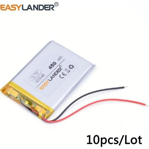 10pcs/Lot 3.7V ,450mAH 303648 polymer lithium ion / Li-ion battery for dvr,GPS mp3 mp4 cell phone,speaker Bluetooth Headset