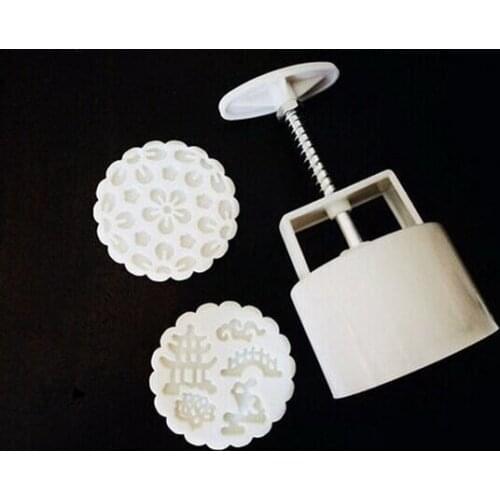 125g White round shape Flower Moon Rabbit patten Moon Cake Molds with 2 Stamps plastic hand pressure moon cake mold,50sets/lot