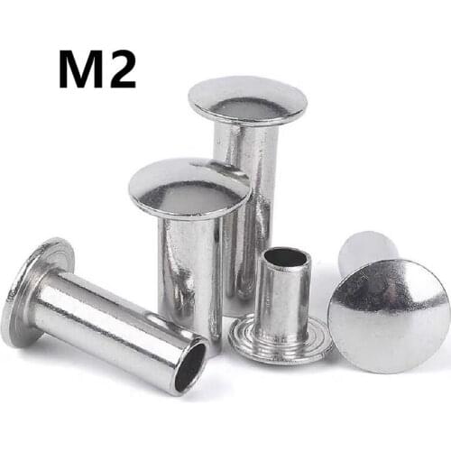 200PCS M2x3/4/5/6/8/10mm 304 Stainless Steel Oval Head Semi-Tubular Rivets Round Head Half Hollow Shank GB873