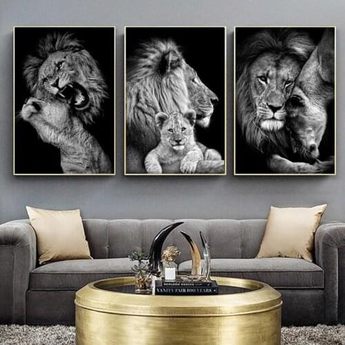 Black White Animals Art Lions Oil Painting Canvas Art Posters and Prints Wall Pictures for Living Room Home Wall Cuadros Decor