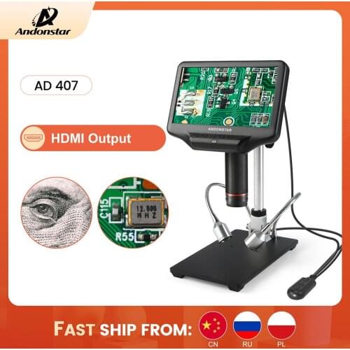 Andonstar AD407 1080P 3D HDMI Digital Microscope Super Large Working Space 7 Inch Screen Electronic Soldering Tool for Repairing