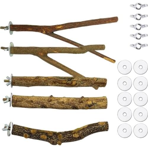 D7YB 5 Pieces Bird Perch Wood Stand Natural Tree Stick Standing Climbing Bar Paw Grinding Toys for Birds Cage Accessories