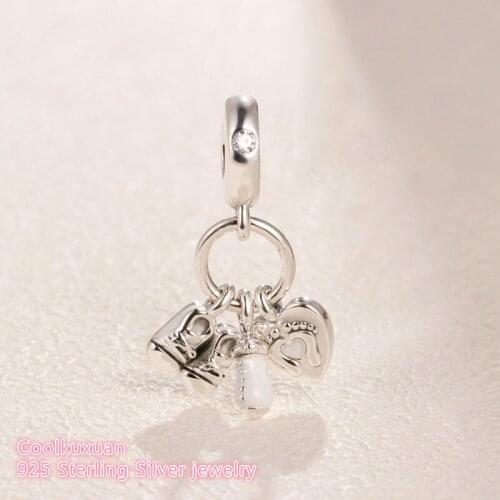 Mothers Day 100% 925 Sterling Silver My Little Baby Dangle Charm White Enamel beads Fits Original Pandora bracelets DIY